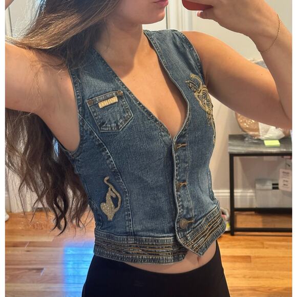 Vintage Y2K Baby Phat Denim Embroidered Vest XS - Picture 3 of 12